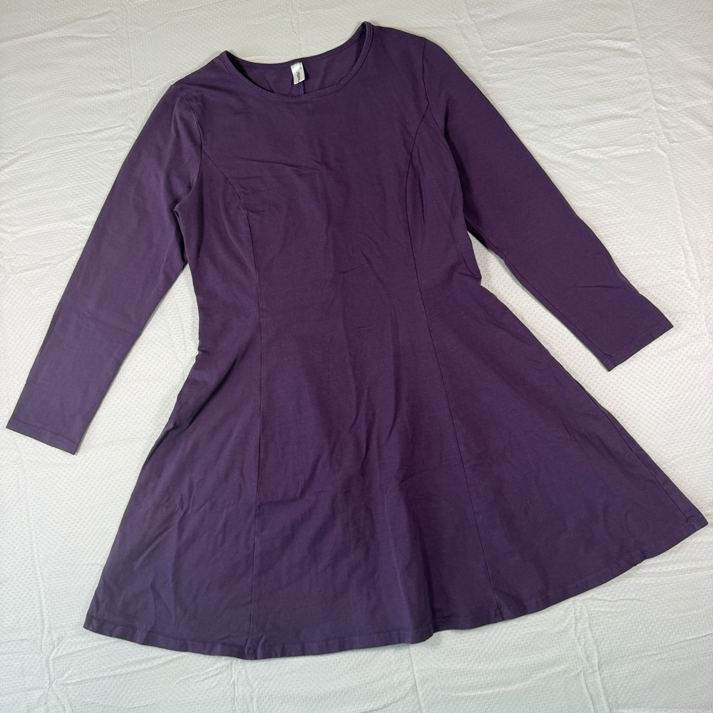 Aphratti Purple Skater Dress Womens Large Long Sleeve Fit Flare A Line Midi Cott